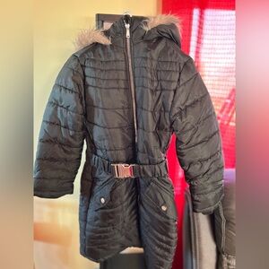 Black Quilted Puffer Coat with Belt